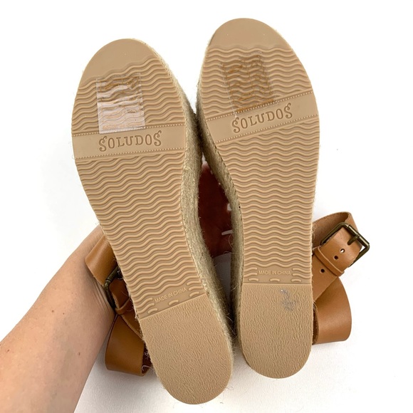 Soludos Sandals Minorca Platform Leather Espadrille Wedge Nude Tan Buckle Sz 8 - Picture 6 of 15